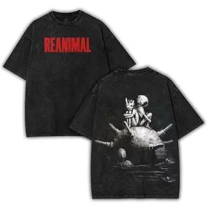 Reanimal Game Double Printed Gaming Graphic Oversized Vintage Washed Heavy Cotton Tee 260GSM Streetwear Shirt for True Fans