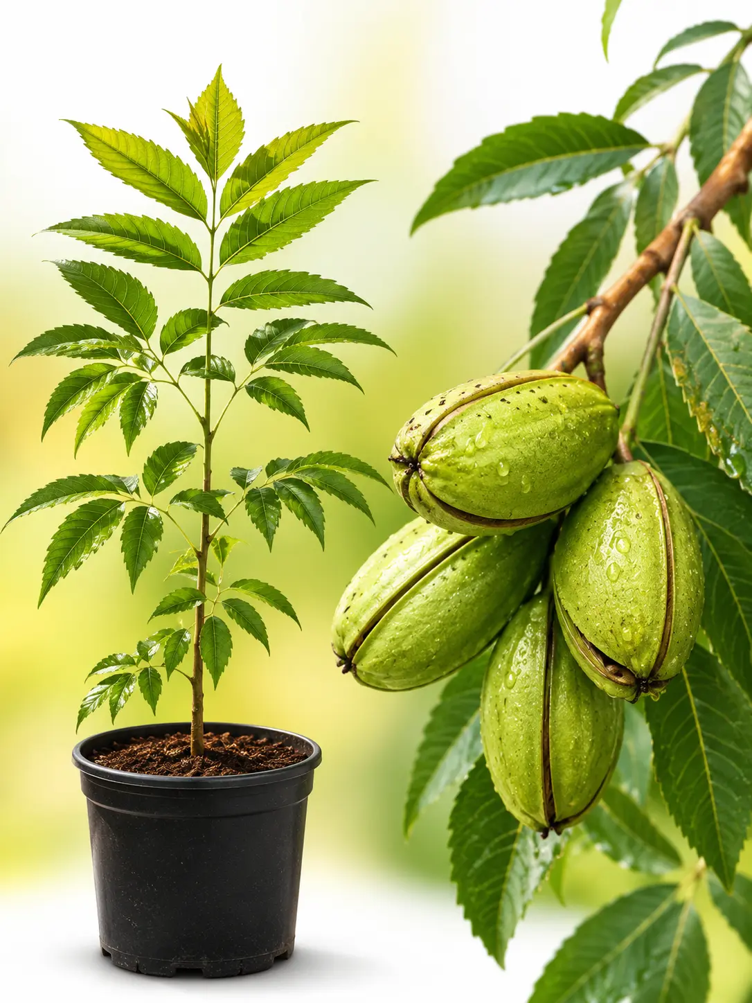 Northern Pecan Live Tree Seedling – Hardy Nut Tree for Planting – Fast Growing Shade & Wildlife Tree – Live Starter Plant (No Shipping to California)