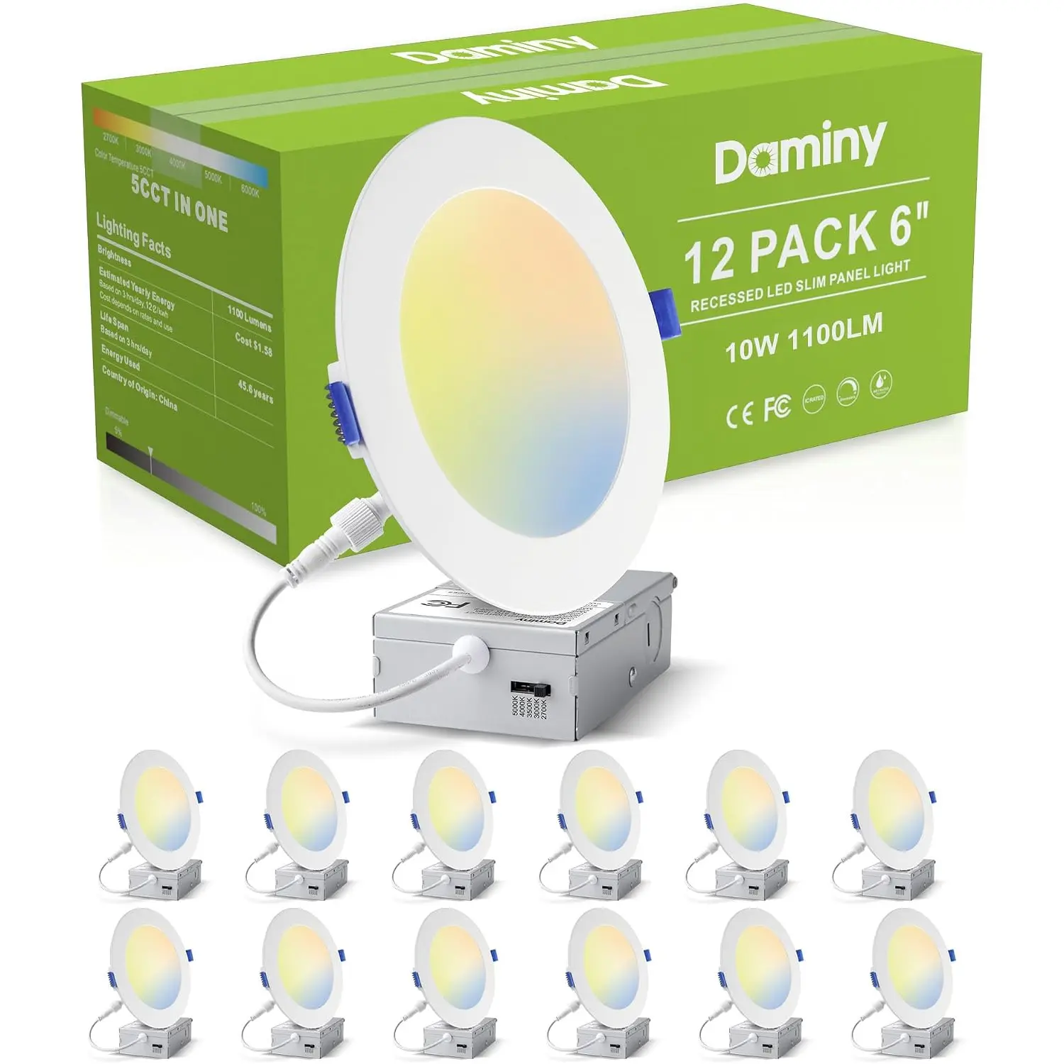 DAMINY 12 Pack 6 Inch LED Recessed Lighting, Canless Wafer Downlight