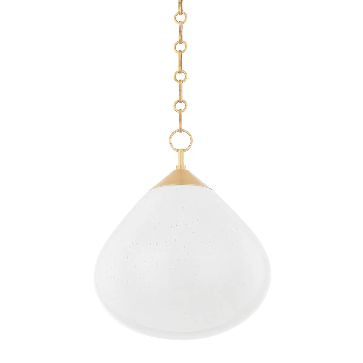 Semilla Pendant Light with Opal Seeded Glass and Vintage Brass Accents - Elegant Teardrop Design