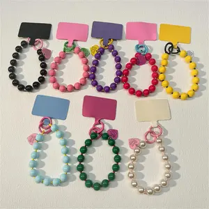 Korean Cute Colorful Love Heart Bead Phone Chain Pendant Charm Strap Cord For iPhone Samsung Bag Universal Girl Hanging Rope