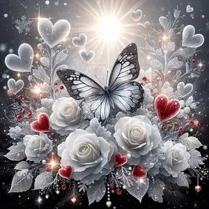 1PC, [Rose Butterfly], 5D Diamond Painting, Frameless, Includes Tool Kit. Full artificial round diamond painting, diamond art embroidery kit, suitable for home decor, handmade leisure and stress-relief gift.