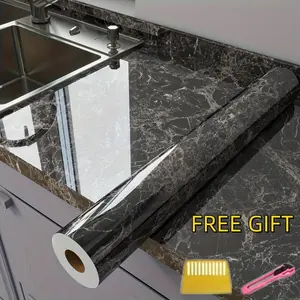 Modern Imitation Marble Style Self-adhesive Kitchen Sticker, Triple Protection, Waterproof, Oil-proof, High Temperature and Moisture-proof Wall Sticker, Pet Material