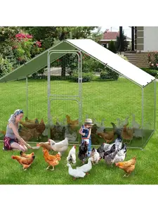 Large Metal , Walk-In Poultry Cage, Chicken Run Pen House With Waterproof & Anti-Ultraviolet Cover  Run With Double Lockable Doors For Outdoor And Backyard