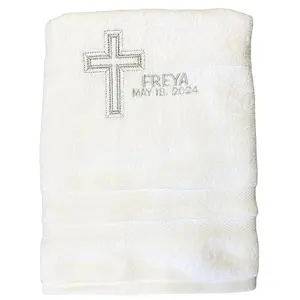 Custom Embroidered Baptism Cross Towels - Perfect Keepsake for Boys, Girls & Adults