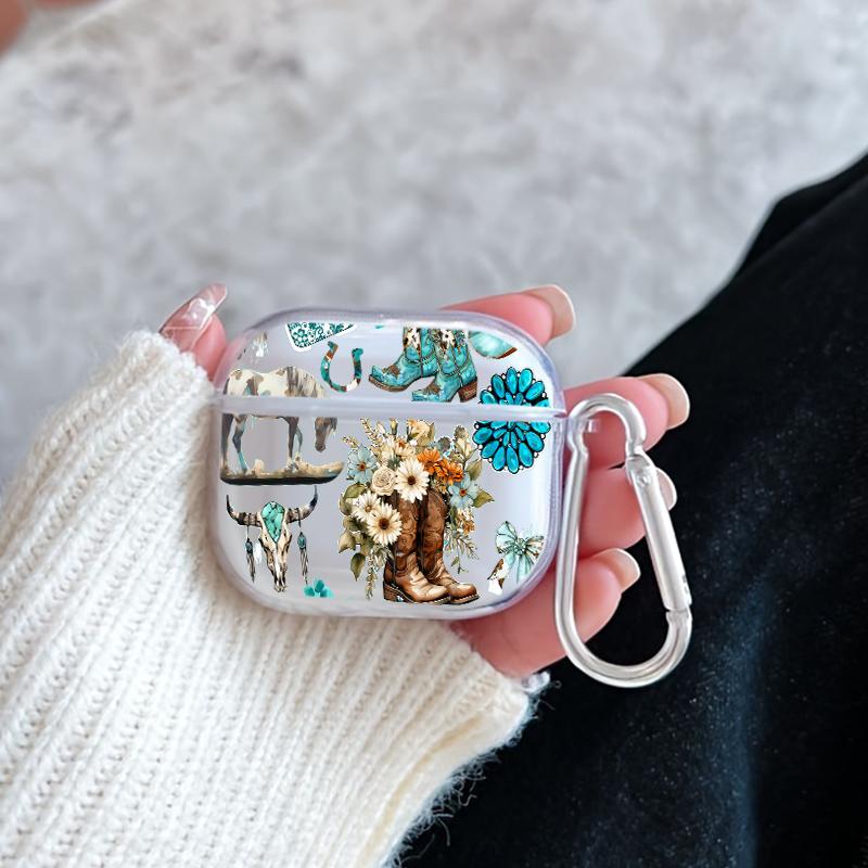 Western Charm Collage Pattern Protective Case for AirPods 4/3/2/1/Pro/Pro2 Soft TPU Earphone Cover, Transparent with Keychain Western Charm Collage Pattern Protective Case for AirPods 4/3/2/1/Pro/Pro2 Soft TPU Earphone Cover, Transparent with Keychain