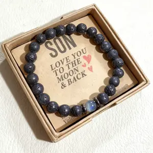 Natural Gemstone Black Obsidian Bracelet for Son Gifts for Boys/Men-Love/Strength, Protection Love Son Gifts Cool Graduation Birthday Gift with Box