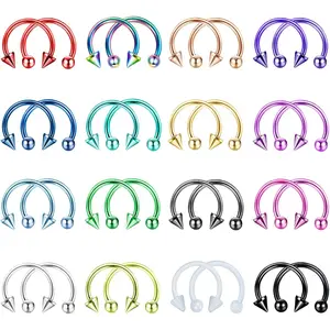32 count 16G Horseshoe Septum Rings Stainless Steel Nose Circular Barbells Rings Cartilage Tragus Helix Eyebrow Colorful Daith Earring Piercings   Ball/Arrow 8mm 10mm
