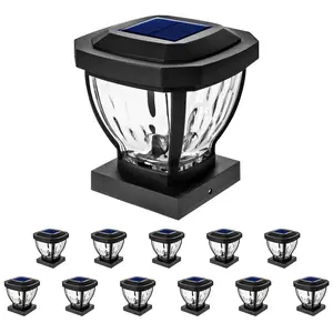 Home Zone Living Secure 12pk Glass Solar Post Cap Lights, Lithium Battery, Fits up to 3.75”x3.75” Posts, Adjustable Color Temperature - Black
