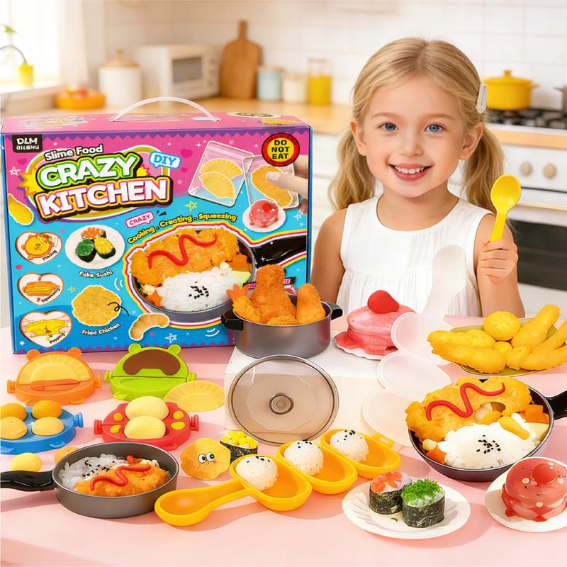 DIY Slime Food Kitchen Set, Realistic Pretend Cooking Playset w/ Sushi Rice Balls & Fried Chicken (Do Not Eat)
