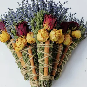 Dried Flower Incense Stick Set 1/2 Pack Lavender Red and Yellow Roses, Lavender Rosemary Rose Cinnamon Purification Bundle, Suitable for Home Decoration and Holiday Gifts, Space Incense, Meditation, Thanksgiving and Hanukkah Gifts Decor Vintage