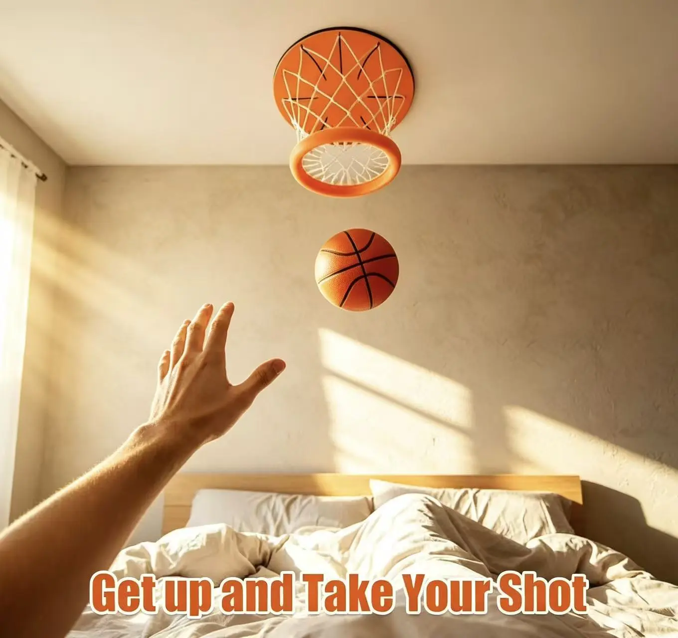 Ceiling-Mounted Mini Basketball Hoop Set - Indoor Fun Sports Toy for Kids & Adults, Easy Install, Bedroom/Office Party Game