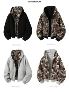 ELI Men's Leopard Print Reversible Hooded Jacket Fashion Boutique Style Autumn Winter Print Hooded Coat All Seasons Wear Lightweight Packable Two Sides Wear Outerwear