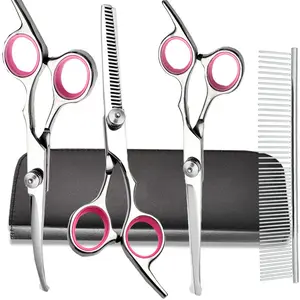 Professional Pet Grooming Scissors Set - 3-Piece Dog & Cat Trimming Kit with Safety Round Tip, Curved & Thinning Shears, Sharp Stainless Steel Clippers for Face, Paws & Body, Ergonomic Design Portable Hair Removal Roller bath bag