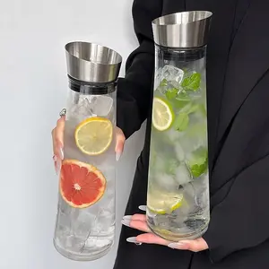 Glass Pitcher for Summer Cold Drinks, Elegant Glass Carafe for Fruit Infused Water, Stylish Beverage Container for Refreshing Beverages, Cold Brew Pitcher
