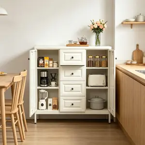 [Bellemave] 40.16'' Storage Sideboard Buffet Cabinet, Freestanding Accent Cabinet with 4 Drawers & 2 Doors, Adjustable Shelves Console Cabinet for Living Room, Kitchen ,Entryway ,Hallway ,Laundry Room(Beige)