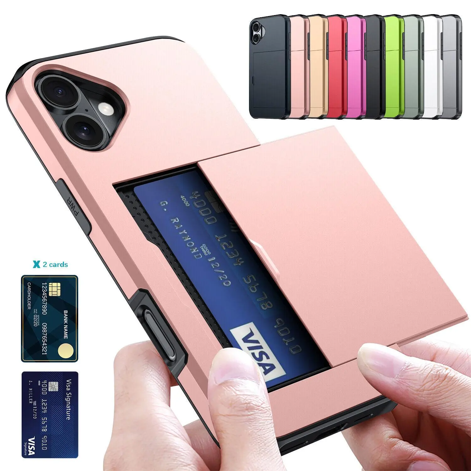 [Free Shipping] Heavy-Duty Smartphone Wallet Case for iPhone 17,16 Pro Max 2024,15,14 Plus,13,12 Mini,11 Pro,XS,XR,7/8 Plus,SE 2020 - New Design, 3-Card Slide Slot Holder, Shockproof Bumper Hard Cover for Handheld Cellphone Devices Protection, Casing