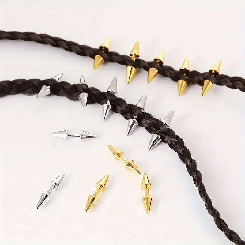5pcs Set Spiked Hair Clips Punk Hip-hop Rock Style Hair Ornaments Edge Hair Buns Dreadlock Clips Hair Ties Fixing Rings