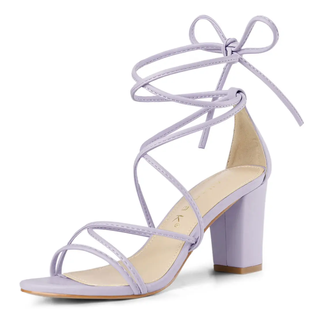 BLISSFUL STEP Women's Strappy Straps Lace Up Chunky Heel Heels Sandals
