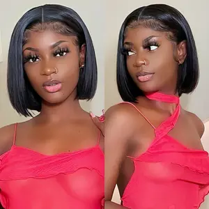 Glueless Staight Short Bob Wig 5x5 Pre Plucked Hairline Pre-Cut  Lace Wig 180% Density HD Transparent Lace Closure Wigs Human Hair for Black Women Short Straight Bob Wigs No Glue Lace Closure Wigs Beginner Friendly Gift for Girlfriend/Wife/FamilySpringtok