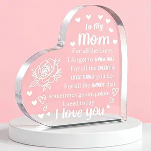 Mom Gifts from Daughter Son I Love You Mom Birthday Gifts Heart Rose Acrylic Plaque Sign Best Mother's Day Valentine's Day Christmas Thanksgiving Present 4.7x4.7 inches Decorative Plaque Home Decor