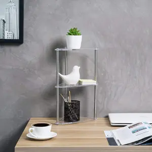 3-Tier Clear Acrylic and Metal Tabletop Corner Retail Display Stand