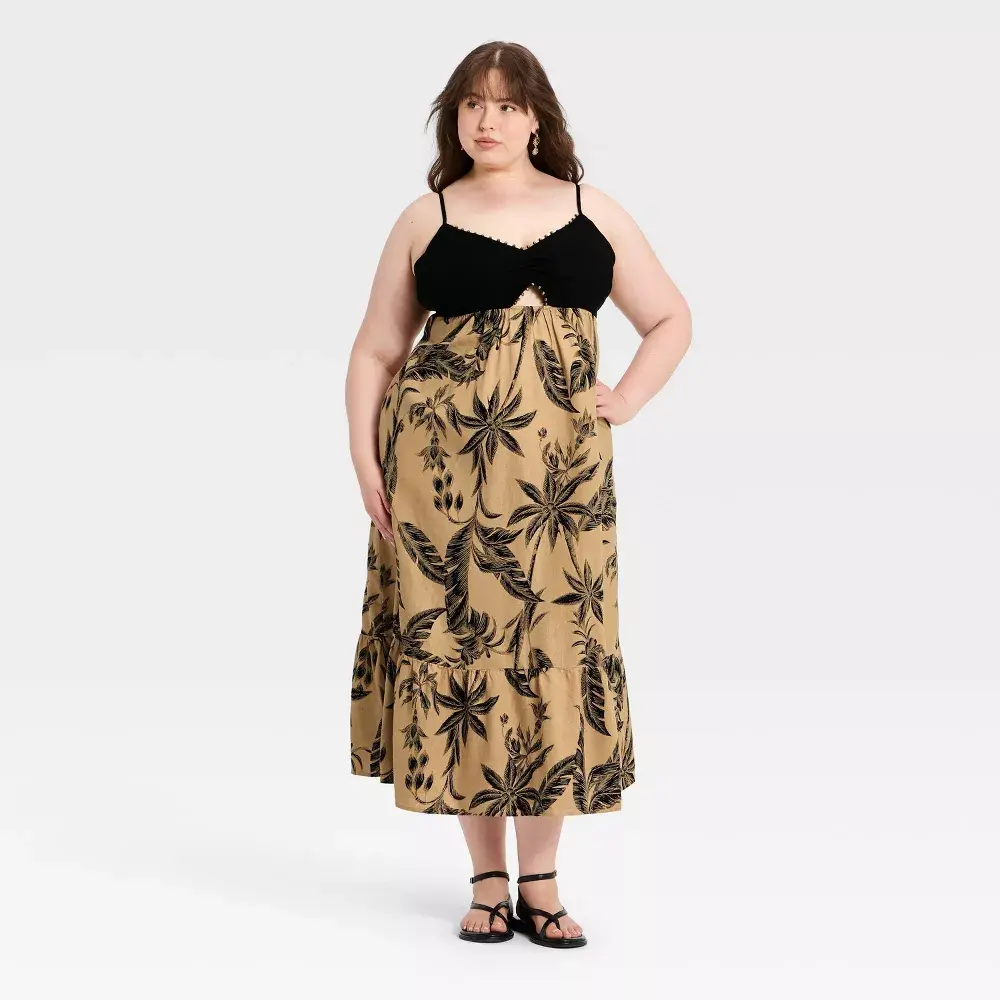 A New Day Women's Beaded Strap Bustier Keyhole Cutout Printed Maxi Dress - Black A New Day Women's Beaded Strap Bustier Keyhole Cutout Printed Maxi Dress - Black