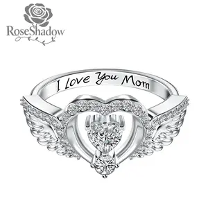 ROSESHADOW Mom Rings 925 Sterling Silver Engraved "I Love You Mom" Mothers Ring Women Birthday Christmas Jewelry Gifts for Mum