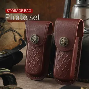 1pc Top Grain Leather Case, Tactical Waist Bag, Folding Knife Sheath, Outdoor Camping Multi-Function Tool Storage, Leather Knife Case