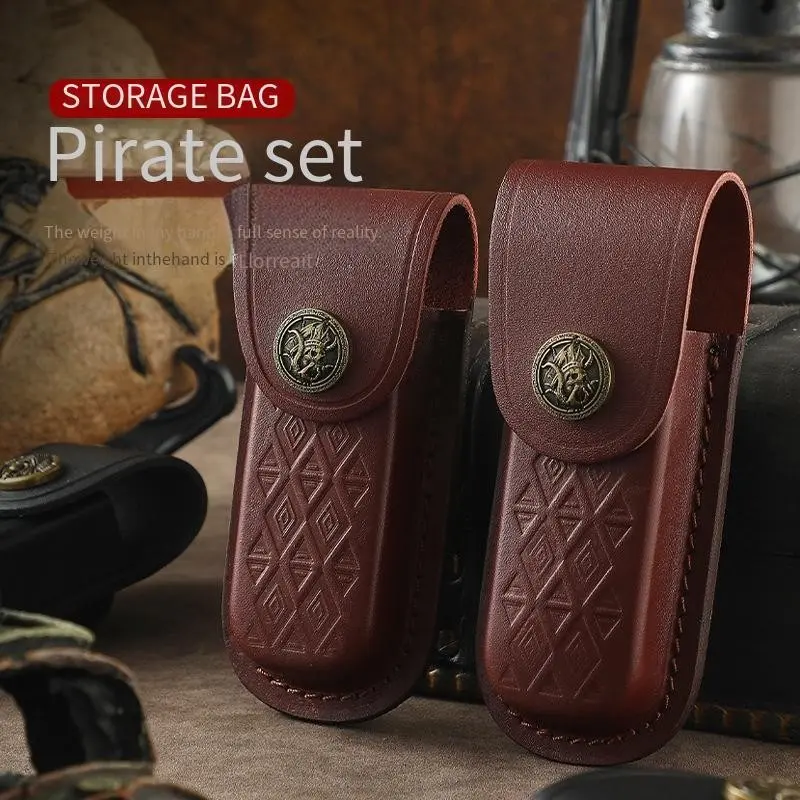 1pc Top Grain Leather Case, Tactical Waist Bag, Folding Knife Sheath, Multifunctional Outdoor Camping Multi-Function Tool Storage, Leather Knife Case, Camping Accessories