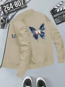 Elegant Style Jacket, Starry Butterfly Print Baseball Jacket, Casual Functional Jacket, Dreamy Look Top, All-Season Outerwear