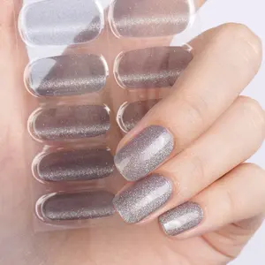 DANNI & TONI Semi Cured Gel Nail Strips Gray (Lakeside Shimmer) Cat Eye Gel Nail Stickers Magnetic Gel Nail Wraps 28 Stickers
