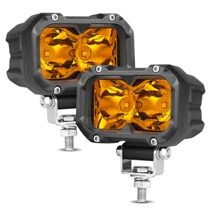 Amber LED Pods, 2Pcs 4 Inch Yellow Spot Light Driving Fog Lights 80W LED Light Bar LED Work Light Cubes Off Road Bumper Amber Fog Lights for Trucks ATV UTV SUV Tractor Boat