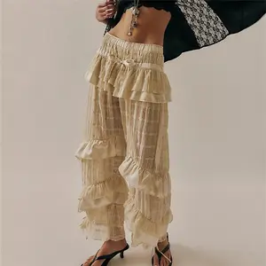 Women Lace Trim FP Long Dupes Bloomers Pettipants Victorian Ruffle Pantaloons Cropped Bloomers Pants Lounge Pajama Bottoms