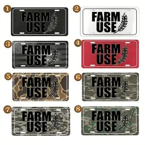 Farm Use License Plate, Camo American Flag Gift for Farmers & Truck Owners, American Flag Aluminum Car Tag for Farm & Truck