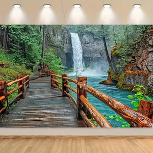 Serene Waterfall Nature Scene Polyester Tapestry, Multipurpose Wall Hanging for Living Room, Bedroom, Outdoor Picnic, Event Banner Decorations, No Power Required babe poster Home Art Design Dorm