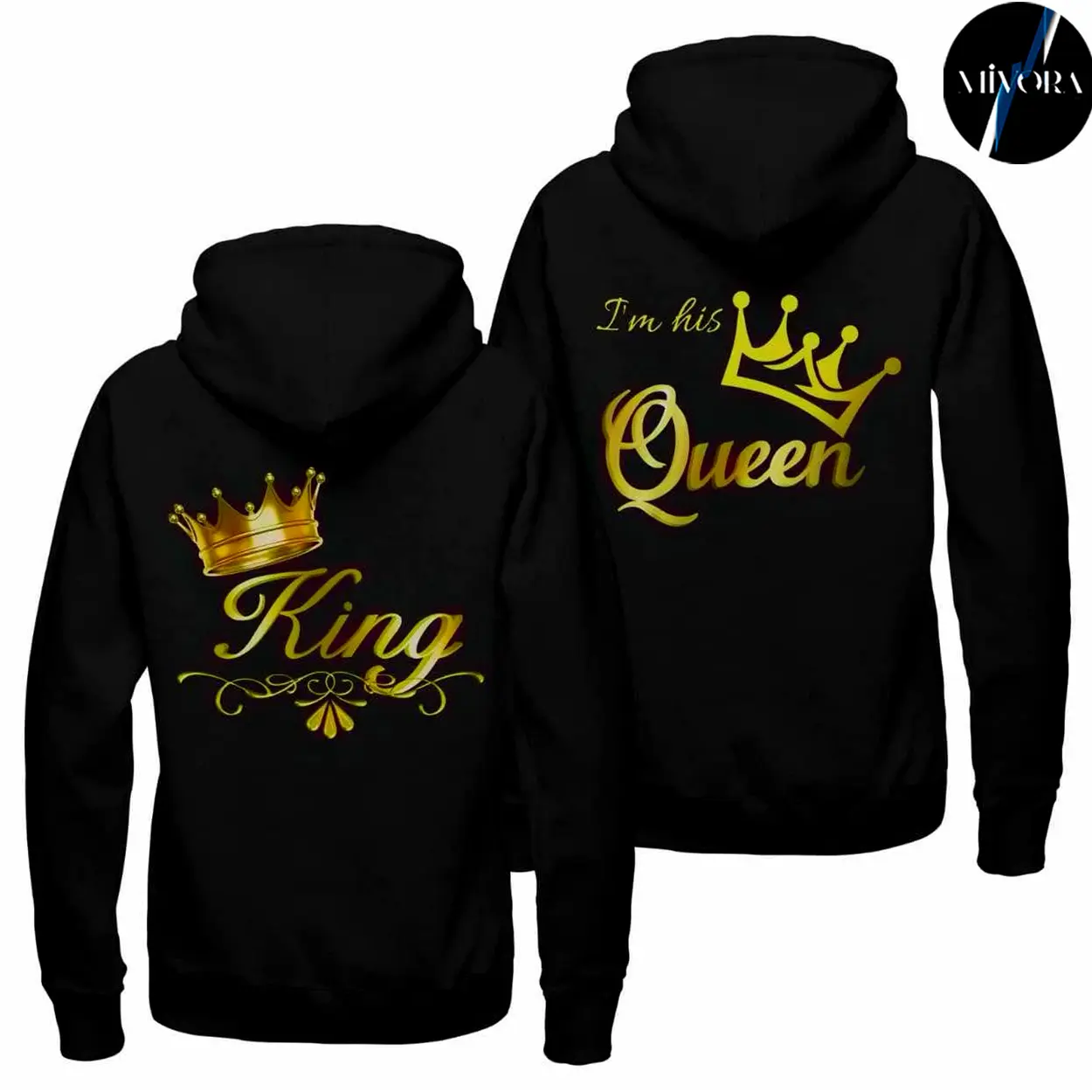 King And Queen Couple Hoodies Graphic Hoodie Casual Fleece Fabric Pullover Hooded Sweatshirt for Women for Men, Perfect Love Gift