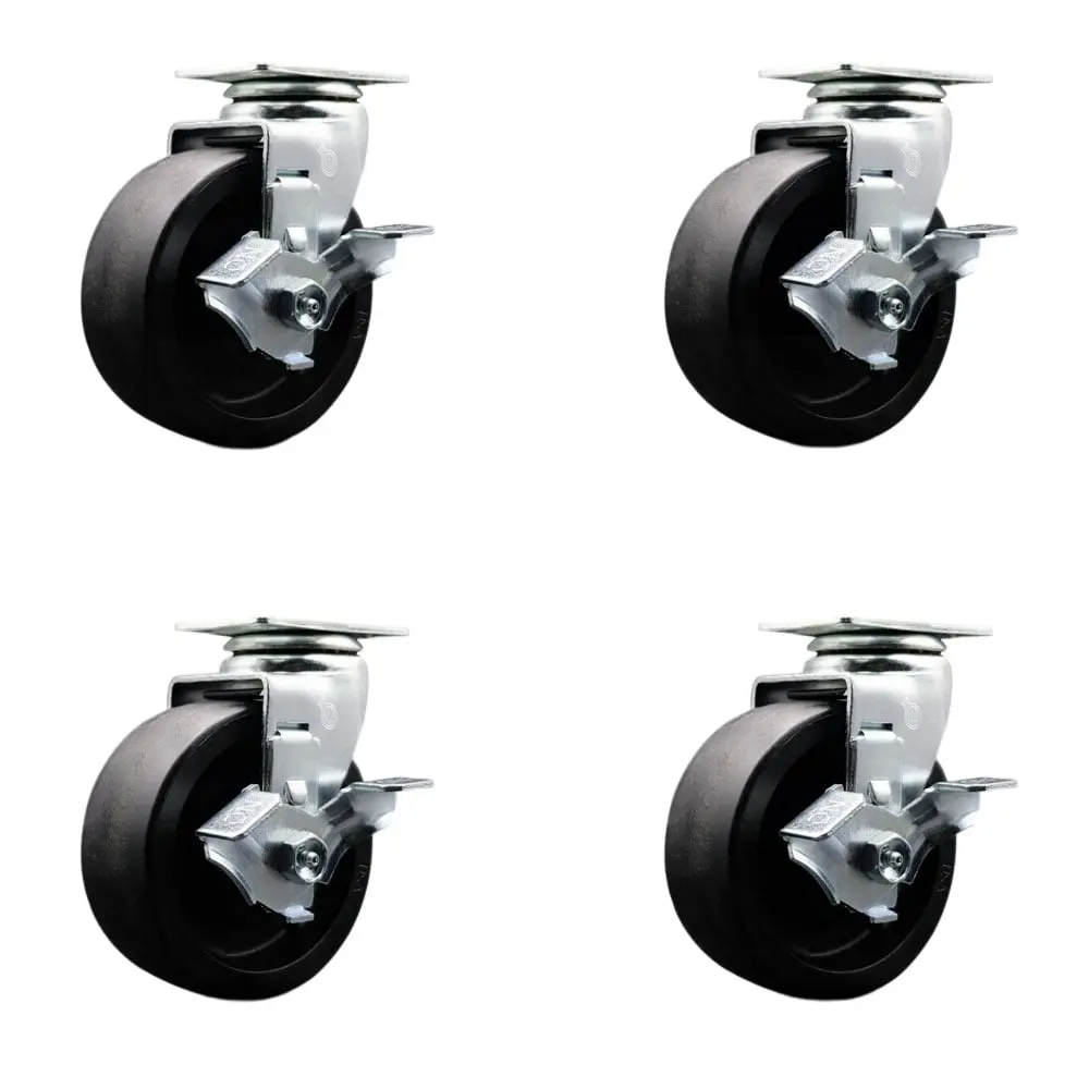 Service Caster TOOL-SCC-20S520-GFNR-TLB-4 Tool Box Caster Wheel Set - 5 in. Flat Free, Easy Rolling Glass Filled Nylon Wheels - Industrial Grade - 4 Swivel Casters with Top Lock Brakes, Tool Storage, 1800 Lbs