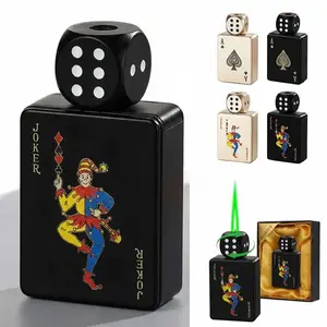 Ace of Spades Rotatable Dice Lighter, Windproof Green Jet Flame Refillable Zinc Alloy Lighter, Poker Themed Portable Lighter for Outdoor Camping BBQ Party, Unique Gift for Men Father's Day Birthday Groomsmen（First use requires self inflation）