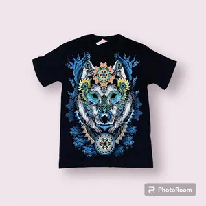 Wolf Cotton T-Shirt - Menswear Crewneck Short Sleeve Casual Top