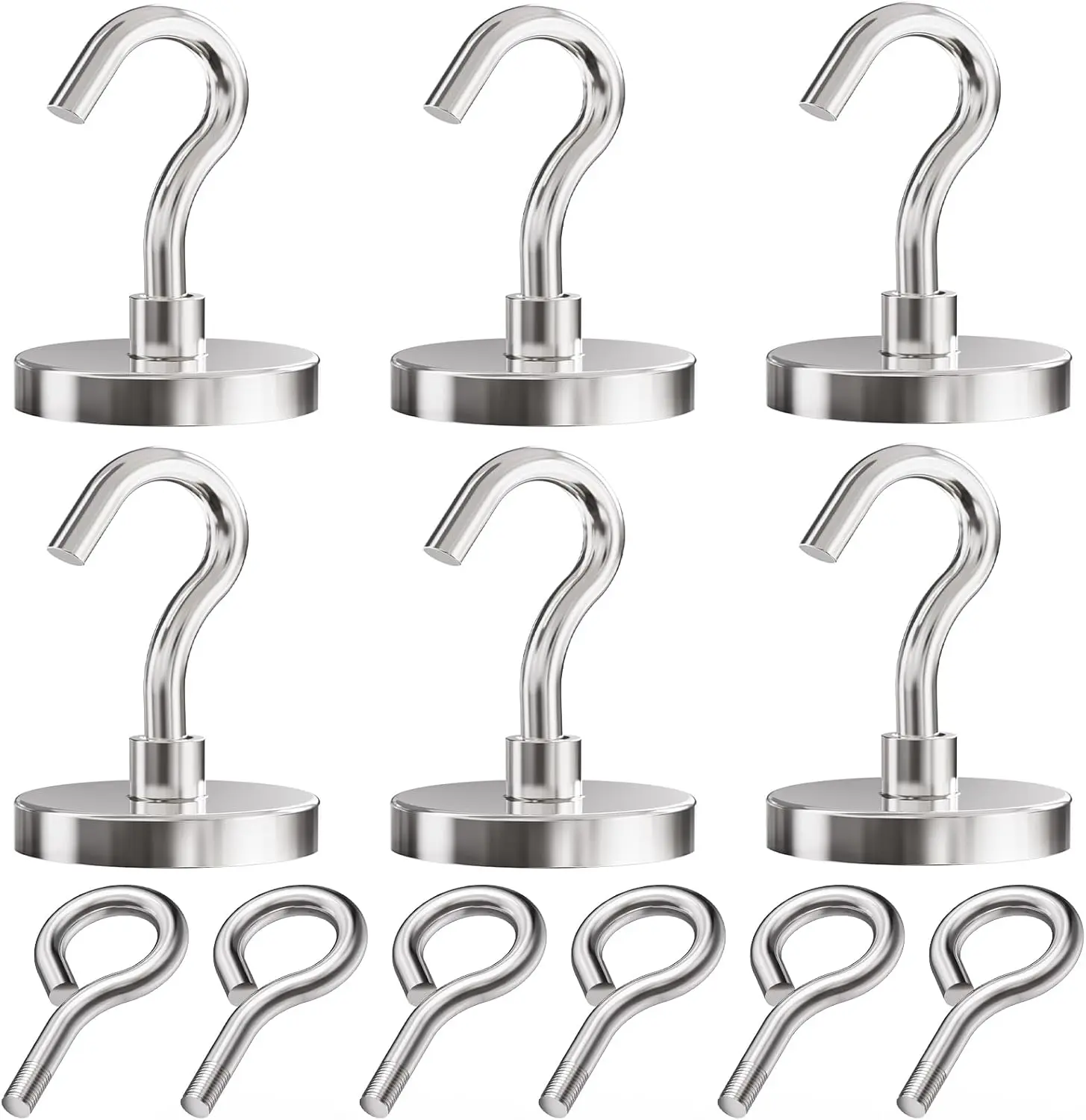 Neodymium Heavy Duty  Hooks, 160lbs Pulling Force  Fishing  1.65 Inch Rare Earth  with Countersunk Hole Eyebolt for Fishing, Workplace, Home (, Pack of 6)