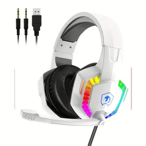 Gaming Headphones with RGB Lighting Noise-Canceling Ear Cups Bass Surround Sound Memory Foam Ear Pads Compatible with PS4 PS5 Xbox One PC Laptop & Mac