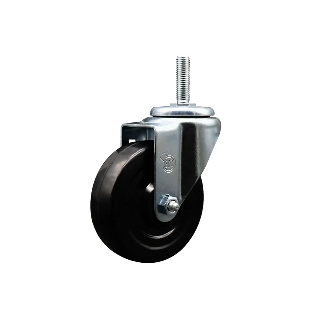 Service Caster SCC-TS20S414-HRS-58212 Hard Rubber Swivel Type Threaded Stem Caster - 0.63 in. Stem, 4 x 1.25 in. Black Wheel, Ball Bearings, 300 lbs Capacity, Impact Resistance, Higher Load Capacities for Carts, Heavy-Duty Equipment