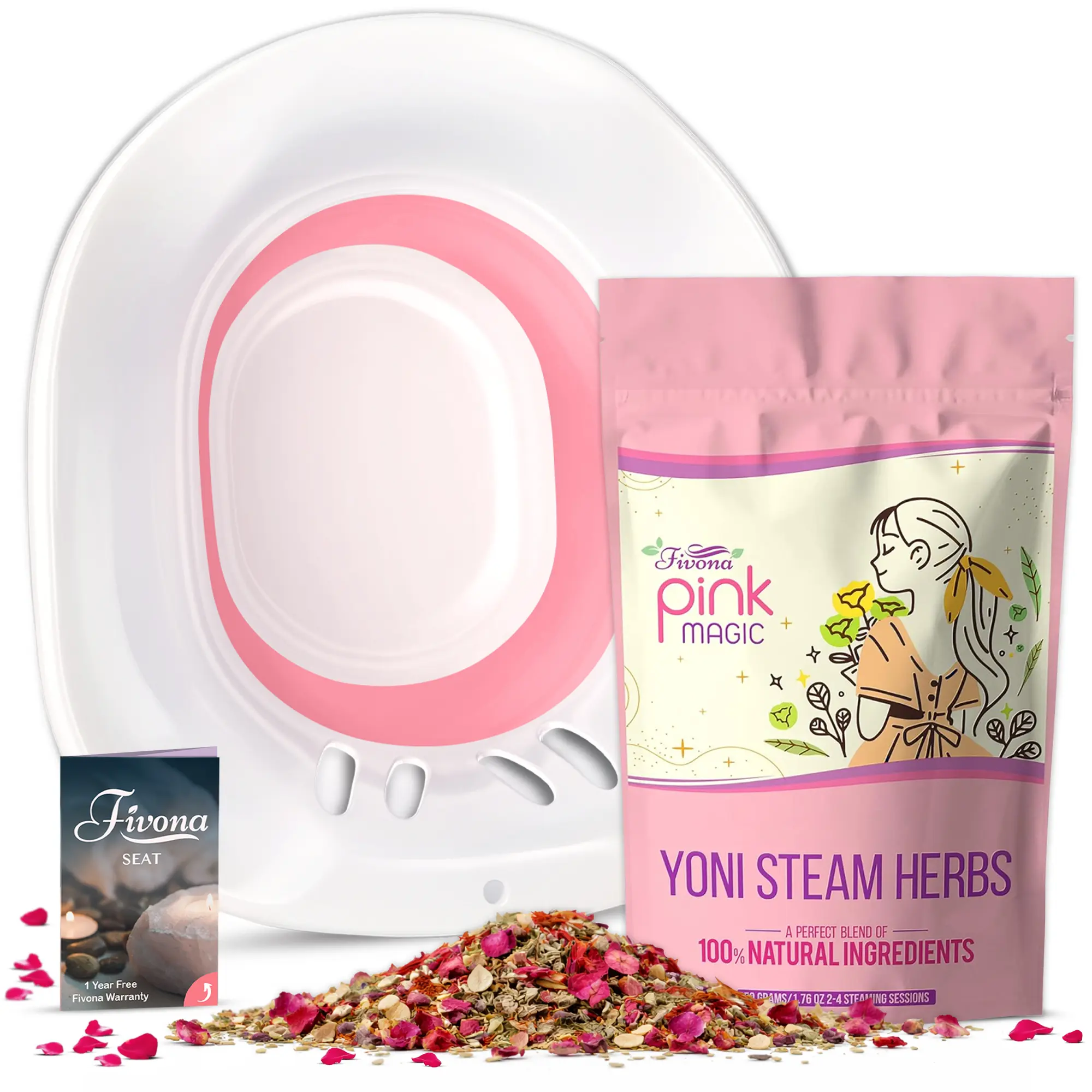 [FIVONA] 2-in-1 Yoni Steam Kit with V-Steam Seat and Herbal Blend - Feminine Hygiene Bundle - Complete Set for At-Home Yoni Steaming - Expandable Sitz Bath Seat & 100% Natural Calming Blend for 2-4 Sessions