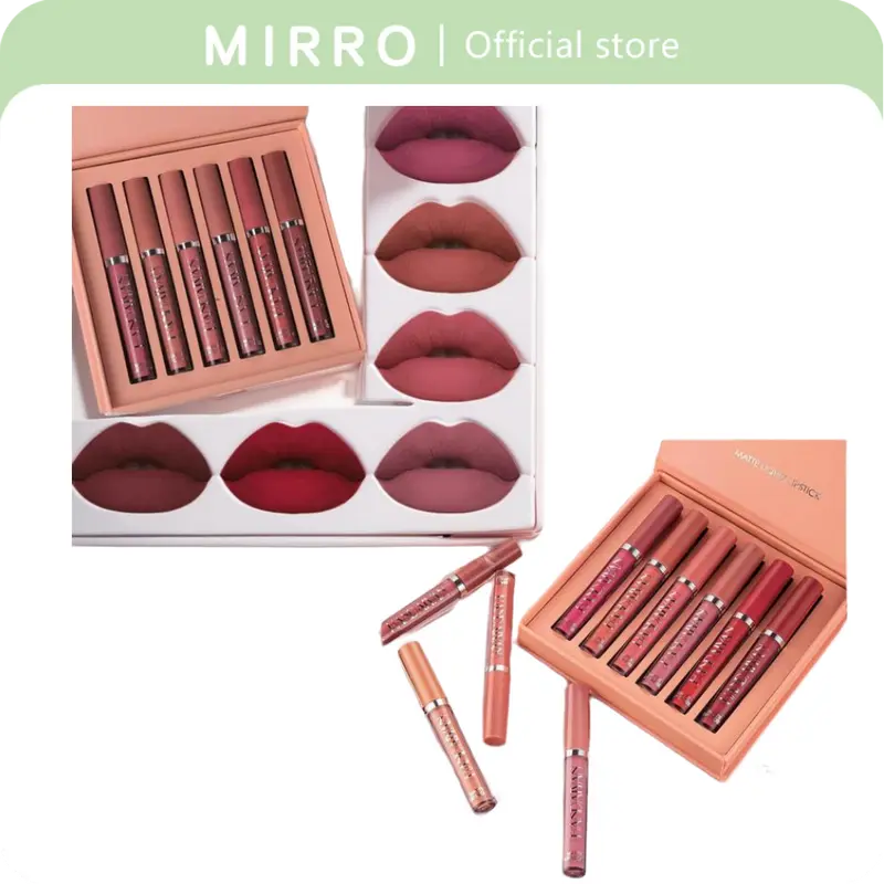 6-Shade Cosmetic Lipstick & Lip Gloss Set - Assorted Shades, Waterproof Long-Lasting Matte Balm, Non-Stick Cup, High Pigmentation, Easy-Glide Liquid Formula, Nude Care, Color Correction, Suitable for All Skin Types