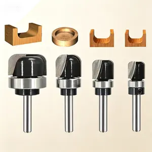 4PCS Router Bits Set 1/4 Inch Shank, Carbide Tipped Cove Juice Groove Template Bit, Circle Round Nose Cutting Router Bit for Wood Bowls, Trays, Boxes, Board Troughs, Durable Reusable Woodworking Tool