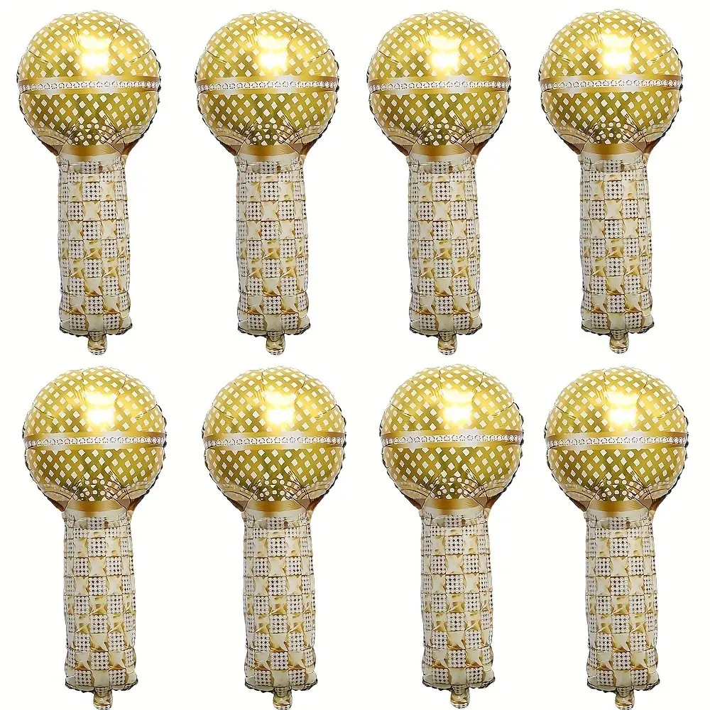 8-Pack Gold Microphone Foil Balloons, Party Balloons Decorations, Perfect for Disco Party, Birthday, Drag Party, Bridal Shower, Anniversary, Music Party Arch Kit, 80s-90s Hip Hop Decor, Bachelorette, Adult Gift, Halloween, Christmas