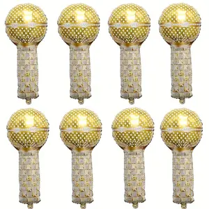 8-Pack Gold Microphone Foil Balloons, Party Balloons Decorations, Perfect for Disco Party, Birthday, Drag Party, Bridal Shower, Anniversary, Music Party Arch Kit, 80s-90s Hip Hop Decor, Bachelorette, Adult Gift, Halloween, Christmas