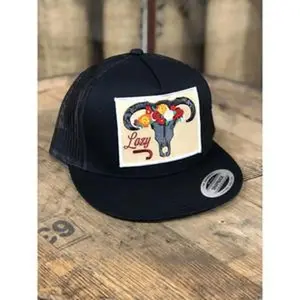 Lazy J Ranch Wear Unisex Black & Black Skull & Flowers Cap