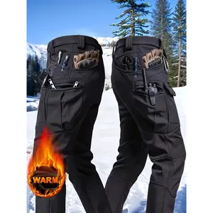 1PC Men's Fleece-Lined Warm Tactical Cargo Pants, Winter Thick Style, Multi-Pocket, Windproof and Snowproof, Fleece-Lined Slightly Stretchy Fabric, Suitable for Outdoor Hiking, Fishing, Casual Outings (No Belt)